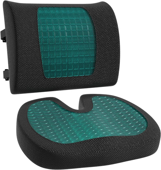 Amazon Basics Seat Cushion & Lumbar Support, Cool Gel Memory Foam, Black, 2-Pack