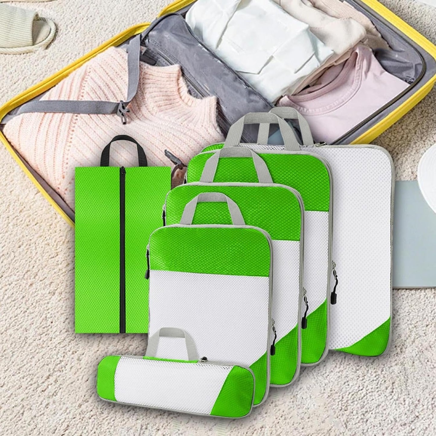 Gralara Ultimate Travel Packing Cubes Set for Seamless Organization, Green