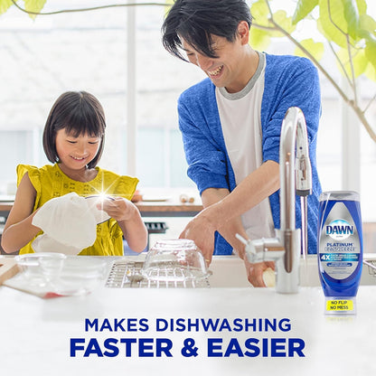 Dawn EZ-Squeeze Platinum Dishwashing Liquid Dish Soap, Refreshing Rain Scent 535 ml (Pack of 3) + Dawn Non-Scratch Kitchen DIsh Sponges (Pack of 2)