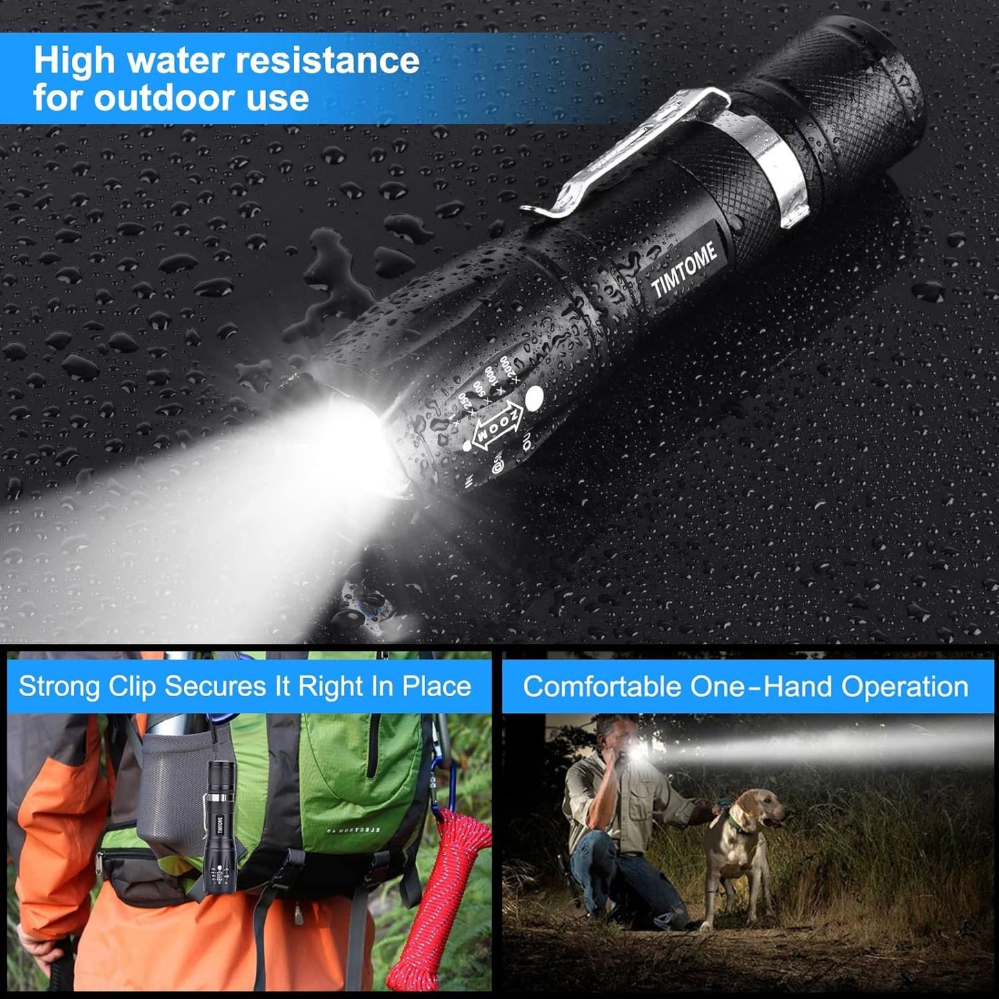 LED Flashlight, Ultra Bright XML T6 Handheld Flashlights - High Lumen, Zoomable, 5 Modes, Water-Resistant - Perfect for Camping Biking Home Emergency or Gift-Giving（2 Pack）
