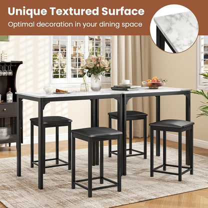 Giantex 3 Pcs Dining Table and Chairs Set with Faux Marble Tabletop 2 Chairs Contemporary Dining Table Set for Home or Hotel Dining Room, Kitchen or Bar (White & Black)