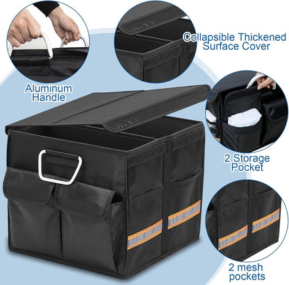 IEHOME Car Trunk Organizer, 36L Collapsible Multi Compartment Black SUV, RV, Car Organizer with Non Slip Base, Waterproof Bag & Reflective Strip