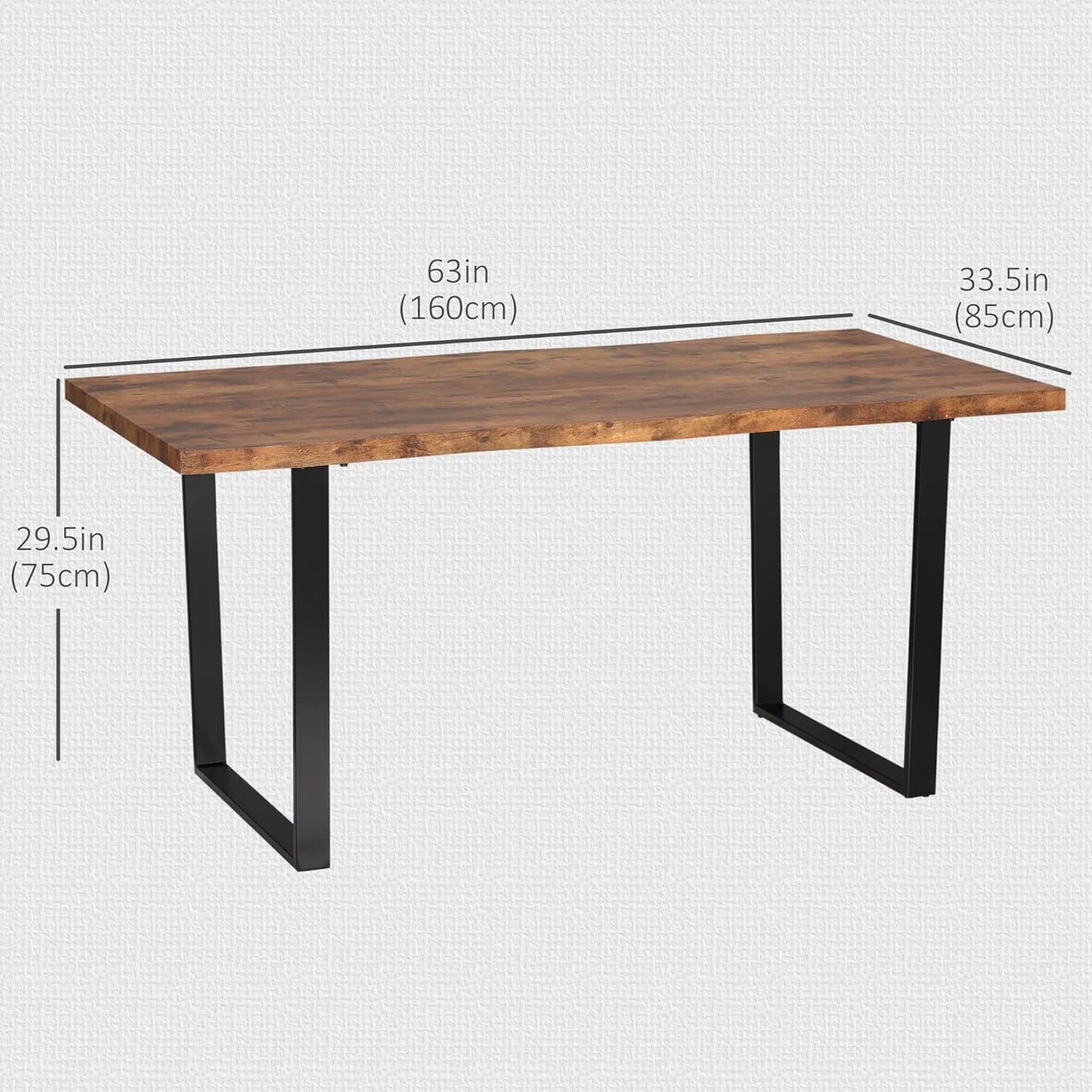 HOMCOM 63" Dining Table, Industrial Kitchen Table with Wave-Edged Tabletop and Steel Legs for Up to 6 People, Rustic Brown
