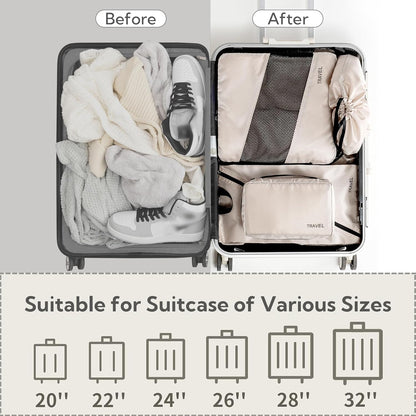 GRANNY SAYS Compression Suitcase Organizer, 6 Pieces Space-Saving Travel Organizer for Suitcases with Zipper, Packing Cubes Compression, Suitcase Organizer Set, Suitcase Organizers, Beige