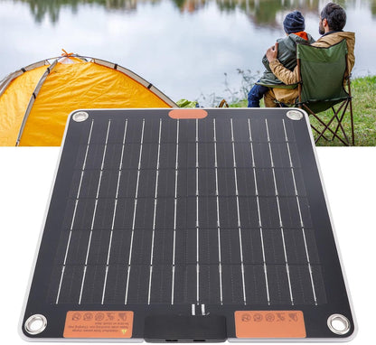 Solar Power Bank, 10W USB Solar Panel Phone Charger Dual Type C Ports 5V2A Output Monocrystalline Solar Panel Charger with Suction Cups for Phones, Power Banks, Tablets