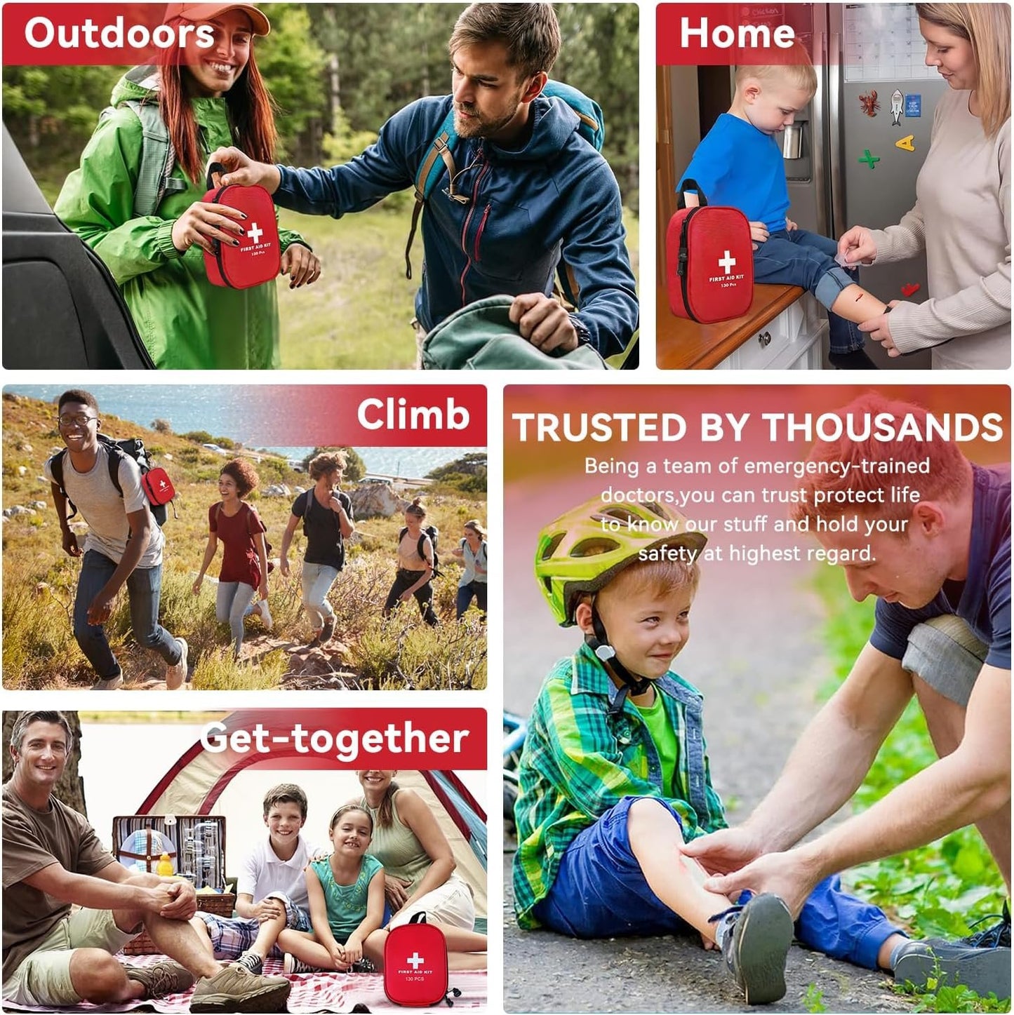 AUSELECT First Aid Kit, 130PCS Travel First Aid Kitï¼ŒEmergency Survival Hiking Kit, Family First Aid Camping Bag,Waterproof Medical Pouch for Travelï¼ŒOutdoor,Workplace, Home, Garage, Emergency Bag