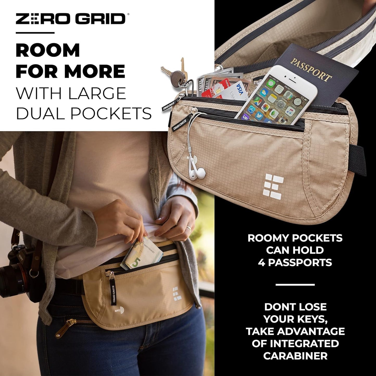 Money Belt for Secure Travel - Concealed Travel Pouch w/RFID Blocking - Secure Important Documents and Money - Durable, Water-Resistant Rip-Stop Nylon w/RFID Sleeves Set