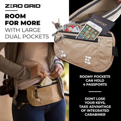 Money Belt for Secure Travel - Concealed Travel Pouch w/RFID Blocking - Secure Important Documents and Money - Durable, Water-Resistant Rip-Stop Nylon w/RFID Sleeves Set