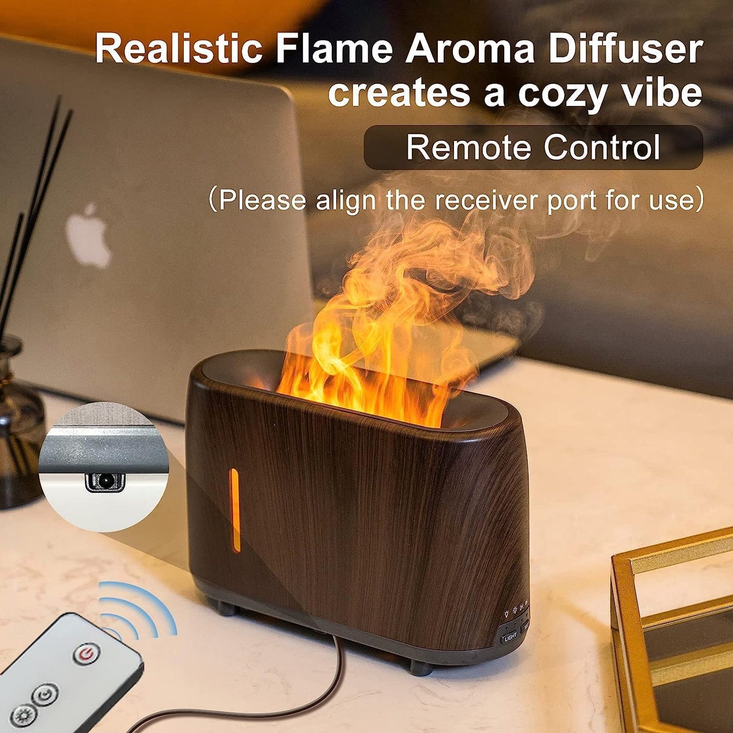Shiawase Aroma Diffusers, Essential Flame Diffuser, Oil Diffuser Humidifier for Home Rome, Long Lasting USB, Remote Control, 3 Modes