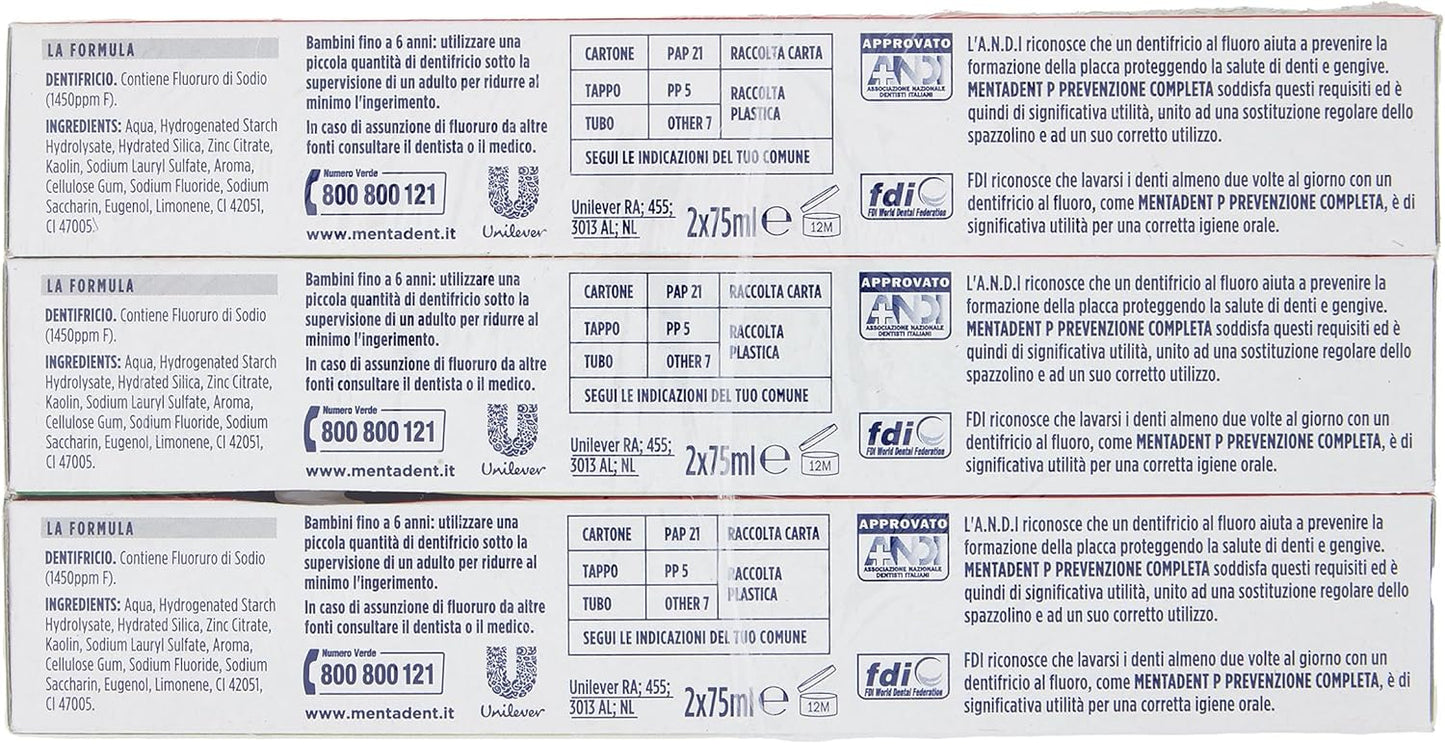 Mentadent Toothpaste 6 x 75 ml