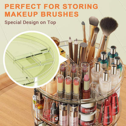 Auxmir 360° Rotating Makeup Holder, Multifunctional Makeup Organizer, Cosmetic Organizer 9 Adjustable Shelves, Large Capacity, Suitable for Cream Perfume Makeup Brushes (Transparent)