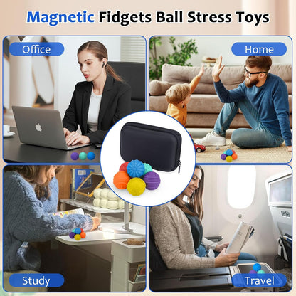 6Pcs Sensory Fidget Ball Toys, Magnetic Stress Balls, Rainbow Silicone Sensory Balls, Quiet Desk Toys for Adults and Children (B)