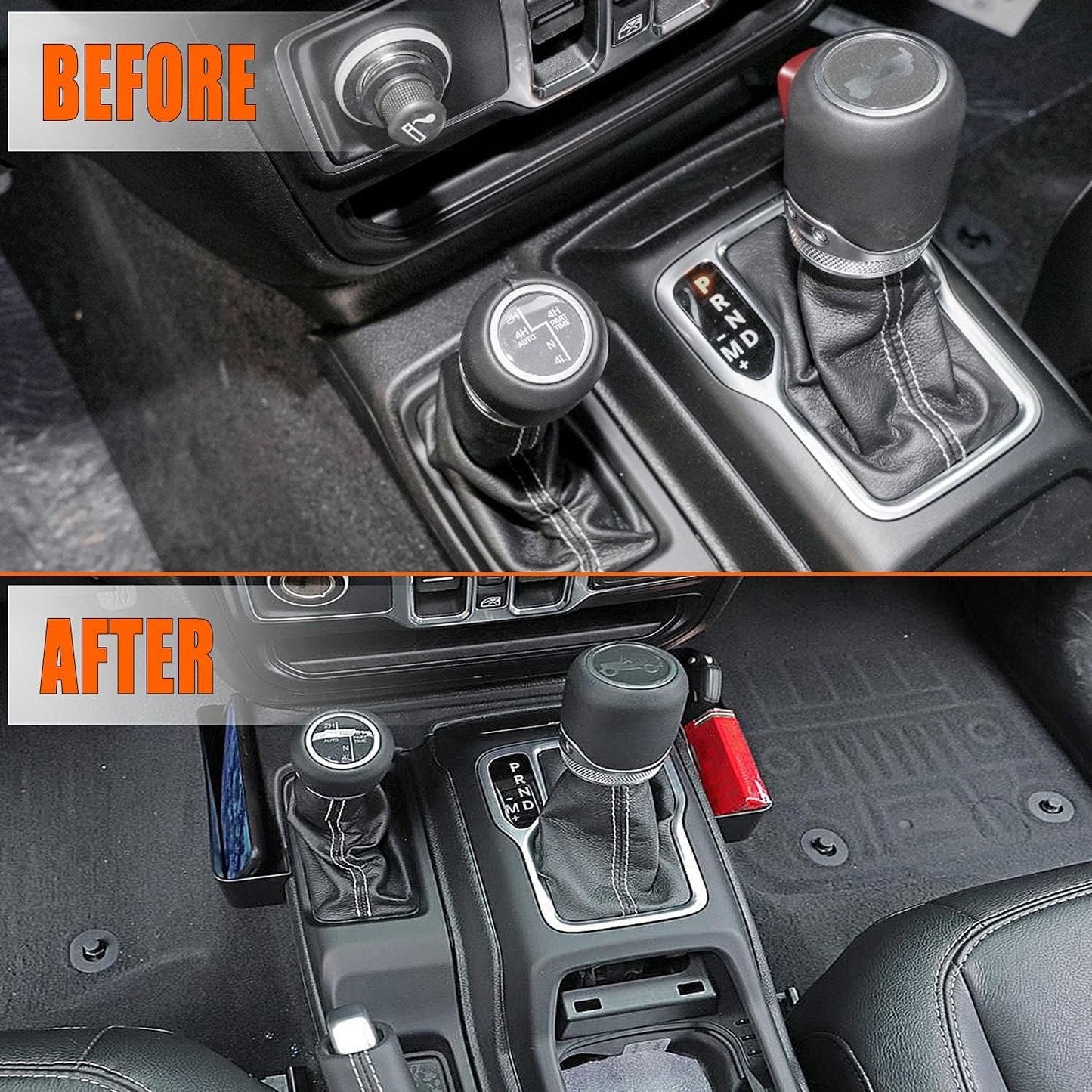 BaishenglinMotor Console Gear Shift Organizer Tray Compatible with Jeep 2018-2024 Wrangler JL JLU Gladiator JT Side Storage Box Interior Accessories