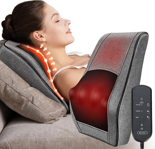 Boriwat Back Massager Neck Massager with Heat, 3D Shiatsu Massage Pillow for Back, Neck, Shoulder, Leg Pain Relief, Christmas and Birthday Gifts for Women Men Mom Dad, Use at Home, Office, Car