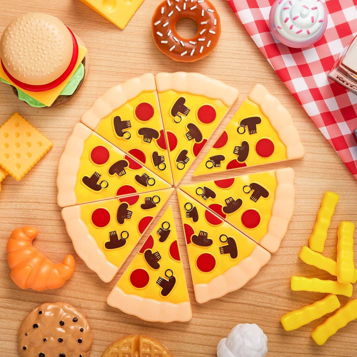 Play Food Set 135 Pieces Kitchen Set for Market Educational Pretend Playset Kids Toddlers Toys Kitchen Accessories Fake Food Party Favor Supplies Holiday
