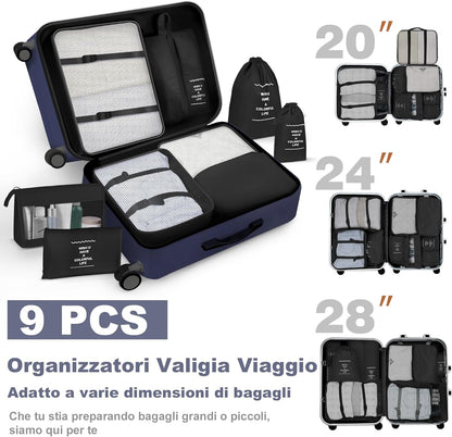 OBSGUMU Suitcase Organizer Set, 9 x Cubes Organizer Suitcases, Packing Cubes, Travel Backpack Organizer, Cosmetic Containers for Suitcase, Cubes Packaging for Travel Essentials (Black)