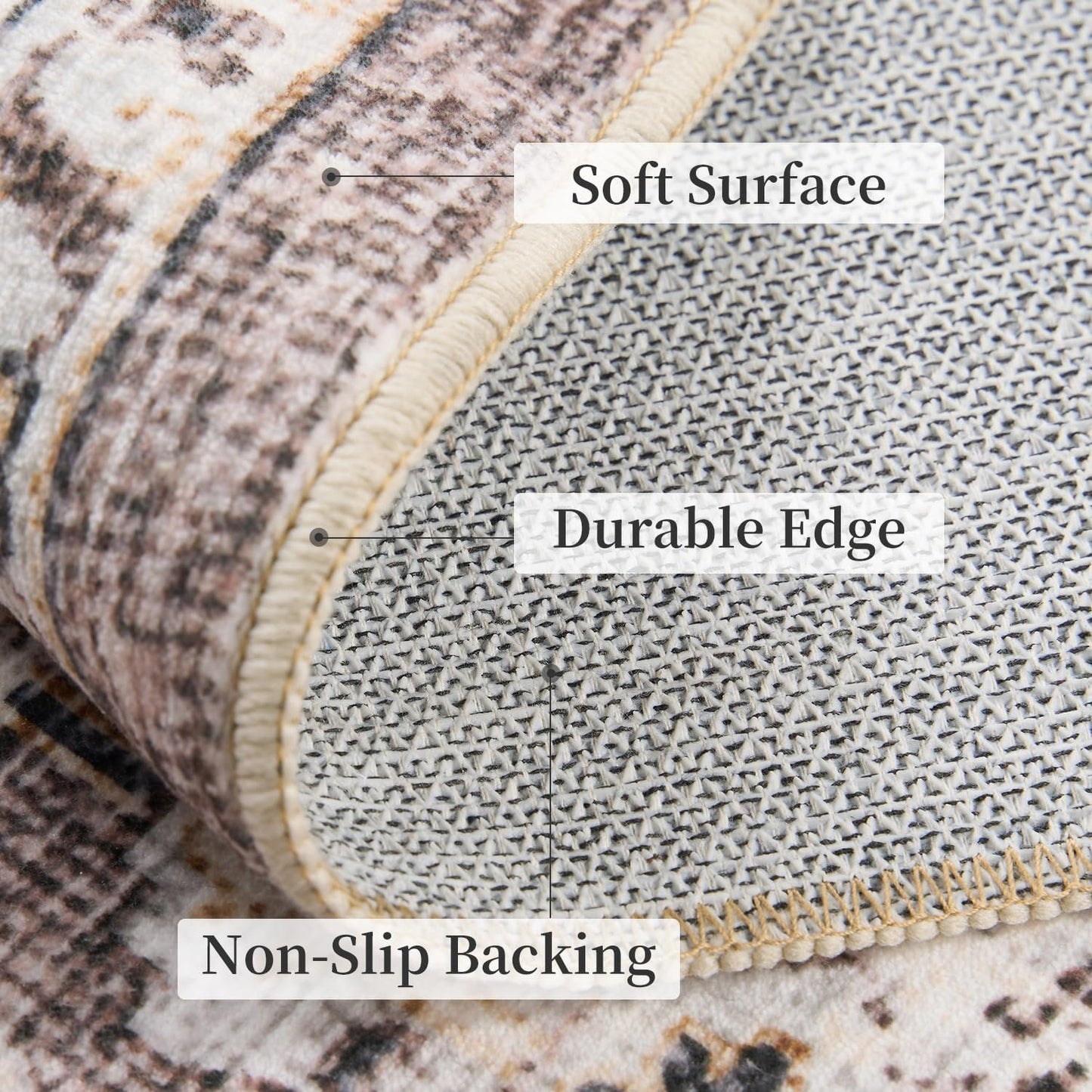 Area Rug for Living Room 5x7 Large Carpet-Machine Washable Vintage Traditional Rugs for Bedroom Dining Room Office Rug Non Slip Retro Taupe & Beige