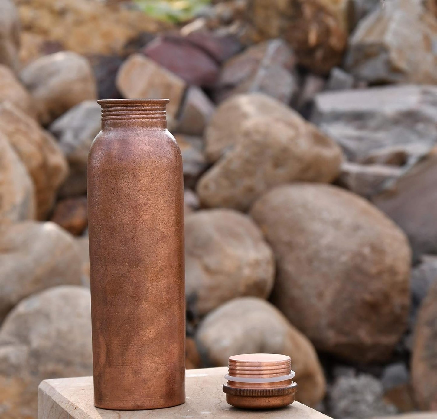 De Kulture Handmade Vintage Pure Copper Water Bottle With Cap Ideal Drinkware With Ayurveda and Yoga Benefits 2.75 x 10 (DH) Inches 900 ML