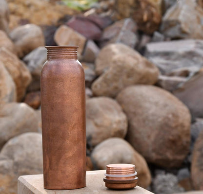 De Kulture Handmade Vintage Pure Copper Water Bottle With Cap Ideal Drinkware With Ayurveda and Yoga Benefits 2.75 x 10 (DH) Inches 900 ML
