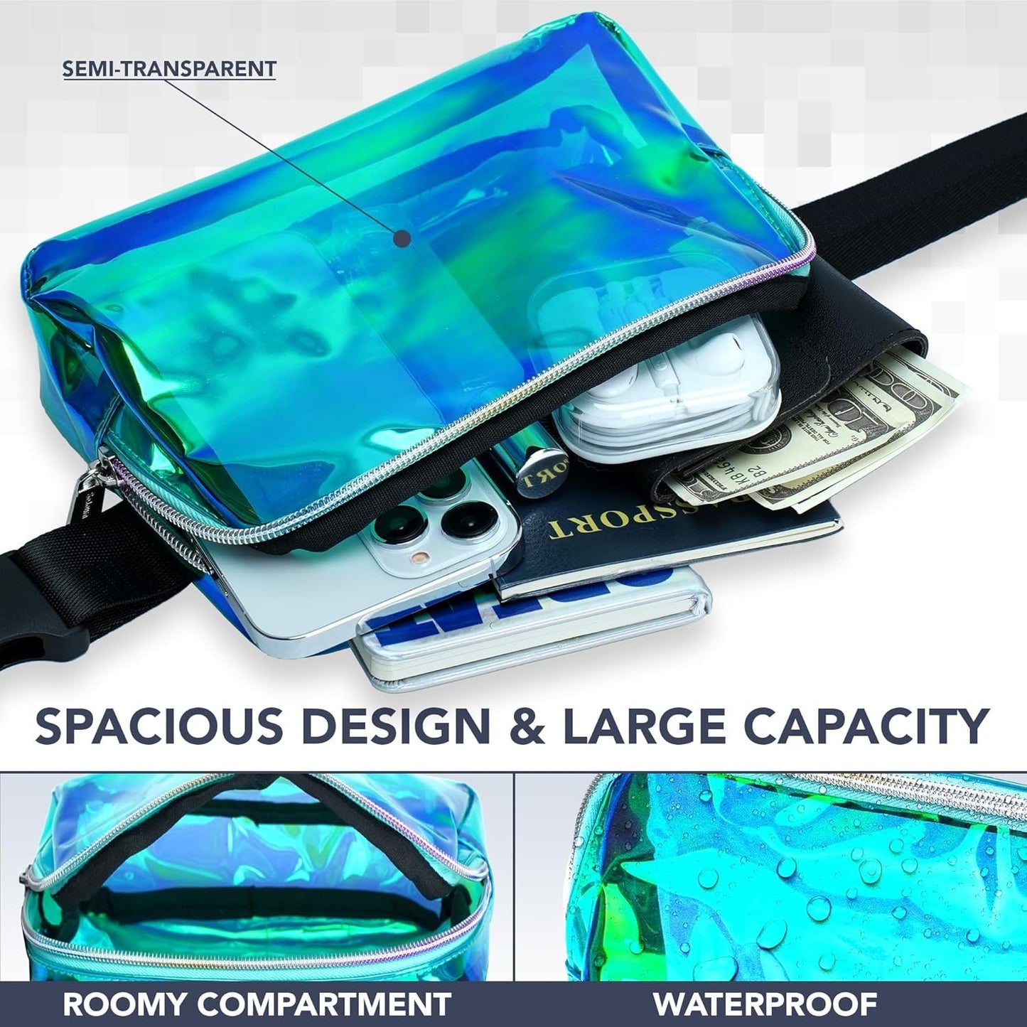 Sojourner Holographic Rave Fanny Pack - Packs for Festival Women, Men | Cute Fashion Waist Bag Belt Bags