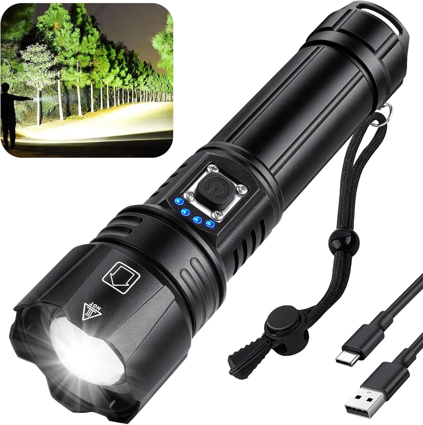 Rechargeable Flashlight, Super Bright Led Flashlight with Irradiation Distance of 3600Ft, 5 Modes,IP6 Waterproof Tactical Flashlights, Suitable for Camping, Climbing, Walking Dogs