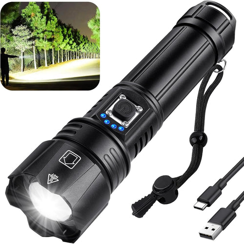 Rechargeable Flashlight, Super Bright Led Flashlight with Irradiation Distance of 3600Ft, 5 Modes,IP6 Waterproof Tactical Flashlights, Suitable for Camping, Climbing, Walking Dogs