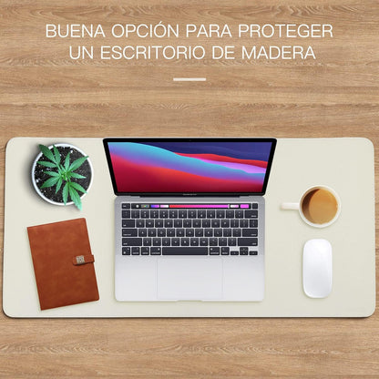 SOJITAS Non-Slip Desk Pad, Waterproof PU Leather Desk Mat, 31.5" x 15.7" Large Mouse Pad Double Sides Easy Clean for Office Home (Beige - Flocking)