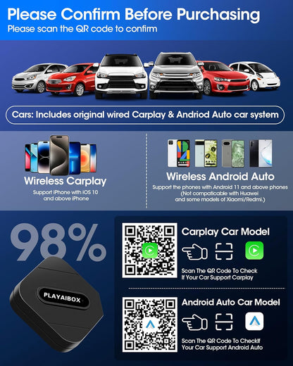 Carplay Wireless Adapter Android Car Wireless Adapter 2 in 1 Design, Bluetooth 5.0 Adapter Wireles-s Android Car Fast Connection Transmission with Plug and Play Mini Design