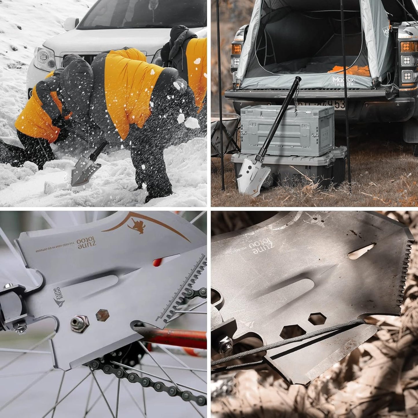 Zune Lotoo Survival Shovel Multitool, 18 in 1 Military Folding Camping Shovel, Foldable Shovel Tactical Spade for Hiking Backpack Car Entrenching Emergency Gear Camping Tools Survival Kits