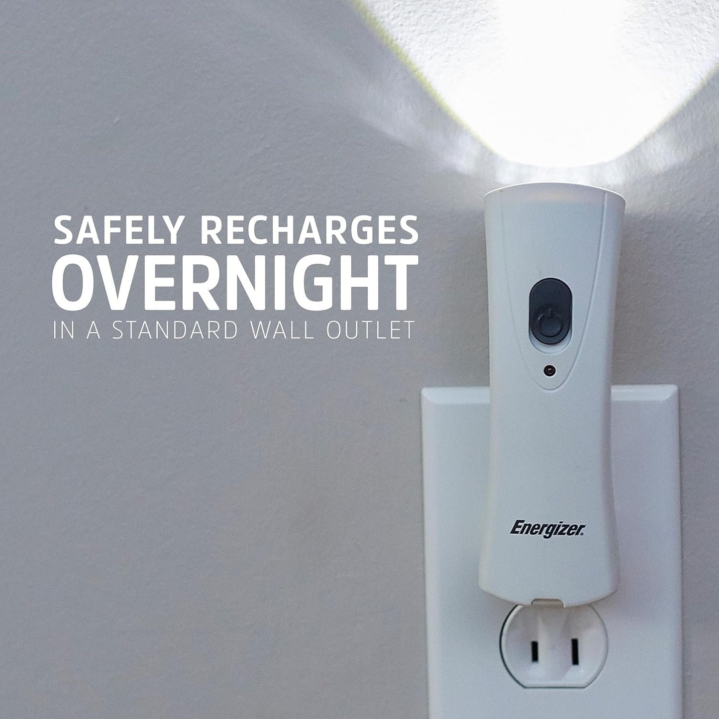 ENERGIZER Compact Rechargeable Emergency LED Flashlight, Plug-in Power Outage Light, Portable Rechargeable Power Failure Flashlights, Great for Hurricane Supplies, Survival Kits, Emergencies