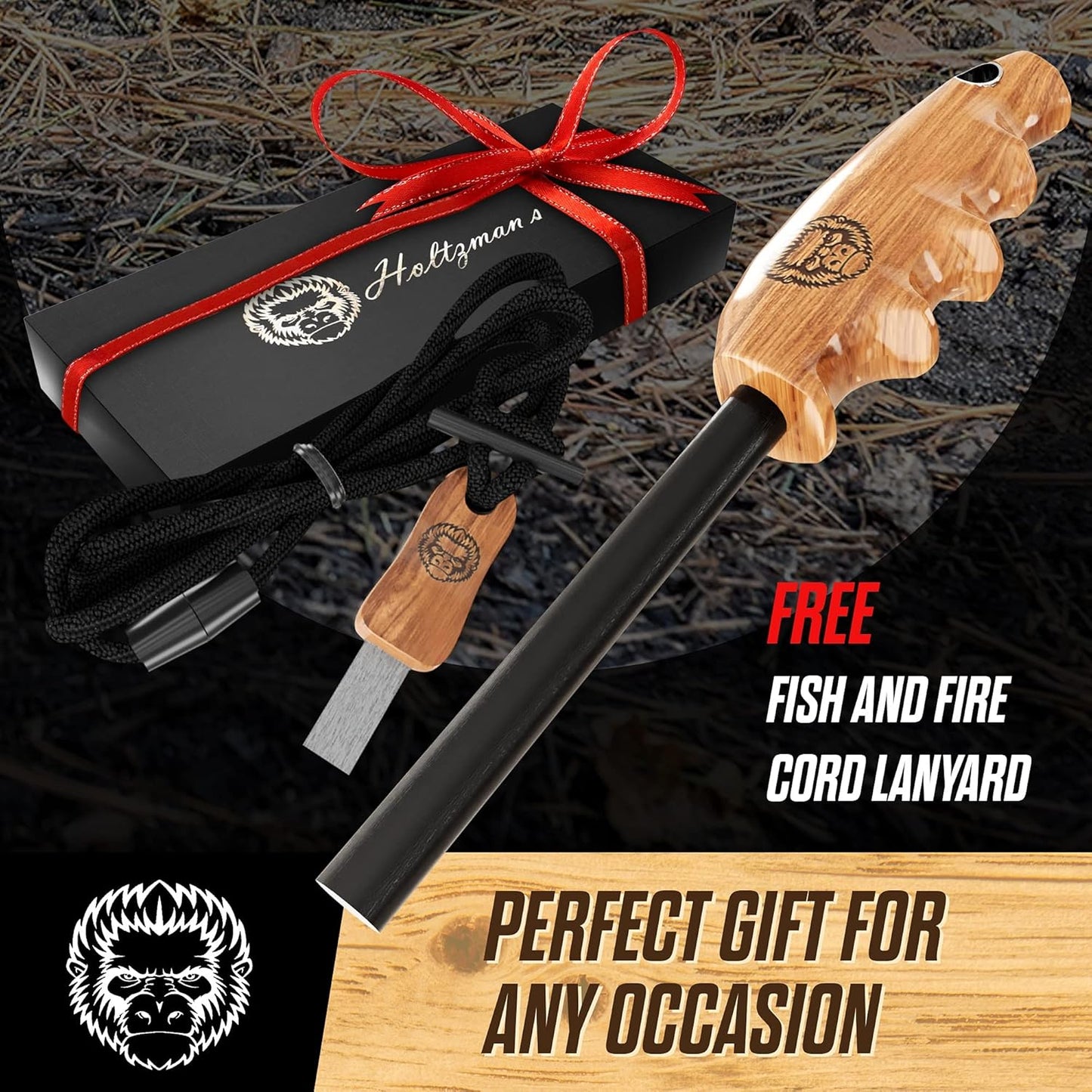 Wood Handle Fire Starter Ferro Rod Gift Set W/Finger Grip Survival Bushcraft Gear