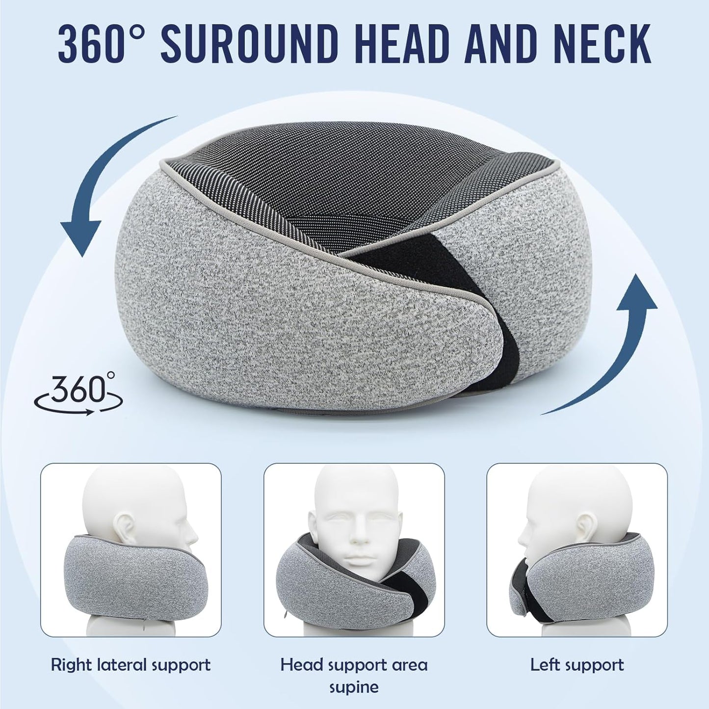 Neck Pillow Travel Head Rest, Memory Foam Comfortable & Breathable Soft U Shaped Pillows for Travel Airplane,Business Trip Neck and Shoulder Support with Luxury Bag,3D Contoured Washable Cover (Grey)
