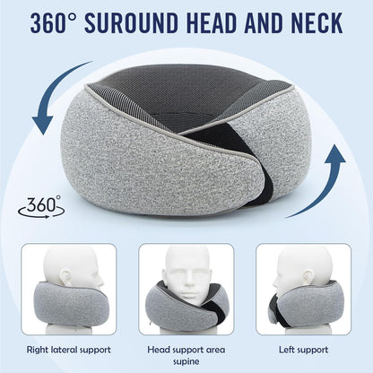 Neck Pillow Travel Head Rest, Memory Foam Comfortable & Breathable Soft U Shaped Pillows for Travel Airplane,Business Trip Neck and Shoulder Support with Luxury Bag,3D Contoured Washable Cover (Grey)