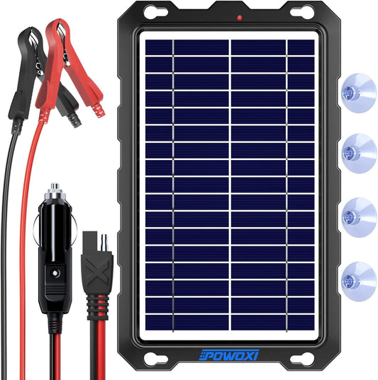 POWOXI Solar Battery Charger Car, 7.5W 12V Solar Trickle Charger for Car Battery, Portable Waterproof Solar Battery Maintainer, Solar Panel for RV Motorcycle Boat Marine Trailer ATVs Snowmobile