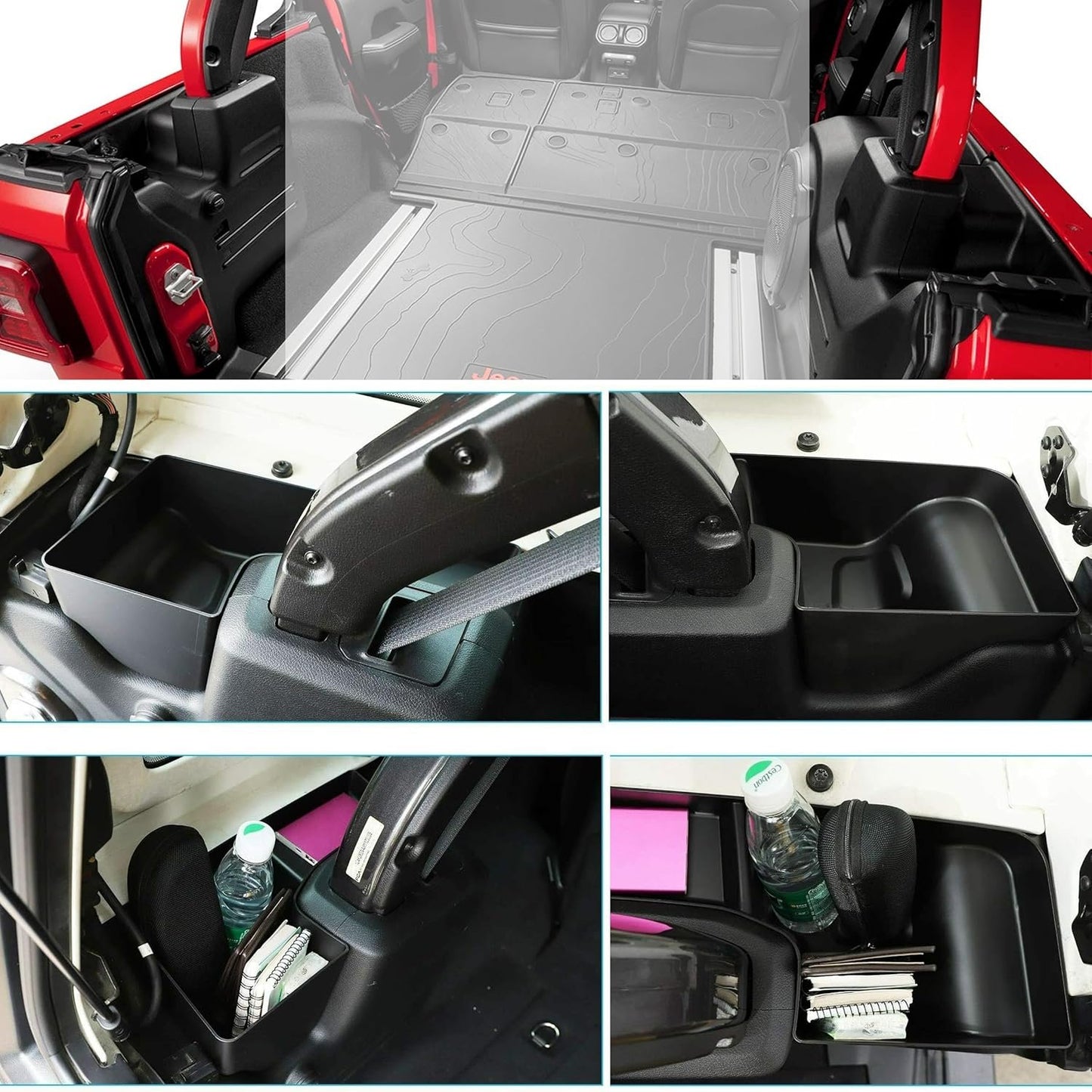 KAKABAS Rear Wheel Well Storage Bin Compatible with Wrangler 2018-2023 JL JLU 4 Door(Not fit 2 Door), Trunk Organizer Storage Tray Cargo Side Box Jeep Wrangler Black 2PCS(Left & Right)