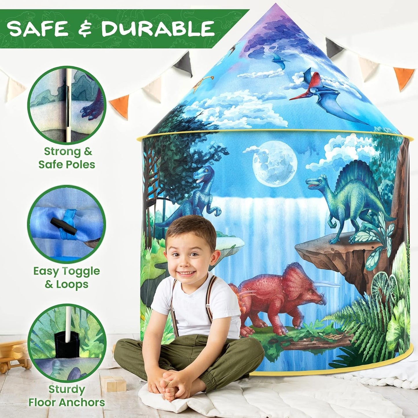 W&O Dinosaur Discovery Play Tent with Roar Button - Extraordinary Pop Up Tent for Boys & Girls - Perfect for Indoor & Outdoor Adventures