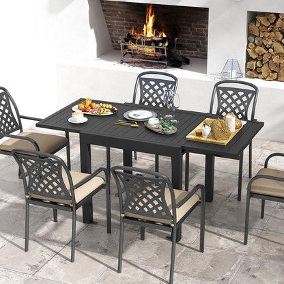 Giantex Expandable Patio Table, 31.5”-63” Extendable Aluminum Dining Table for 4-6 People, Slatted Tabletop, Square Rectangular Outdoor Table for Backyard, Front Porch, Poolside