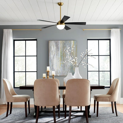 WAC Smart Fans Eclipse Indoor and Outdoor 5-Blade Smart Home Ceiling Fan 54in Satin Brass Matte White with 3000K LED Light Kit and Remote Control works with Alexa and iOS or Android App