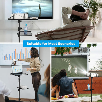 CAHAYA Mobile Floor Projector Stand: Multifunction with Metal Wheels, Adjustable Tray 71-137 cm, 180° Rotation, Load 14 kg, Perfect for Projectors, Laptops, Sheet Music