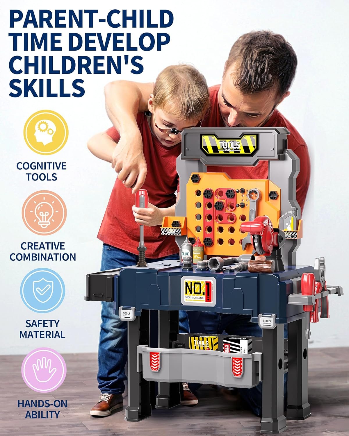 Tool Bench for Toddler and Kids Tool Bench,Kids Tool Set,Pretend Play Construction Toys Kit with Tool Bag, Easy to Assemble and disassemble,Chainsaw Tool Set Gift Toys for 4 5 6 Year Old Boys & Girls