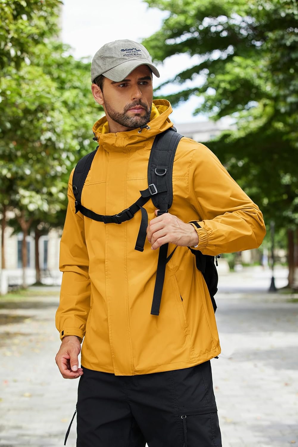 COOFANDY Men Rain Jacket Waterproof With Hood Lightweight Packable Raincoat Windbreaker For Cycling Golf Travel Fishing