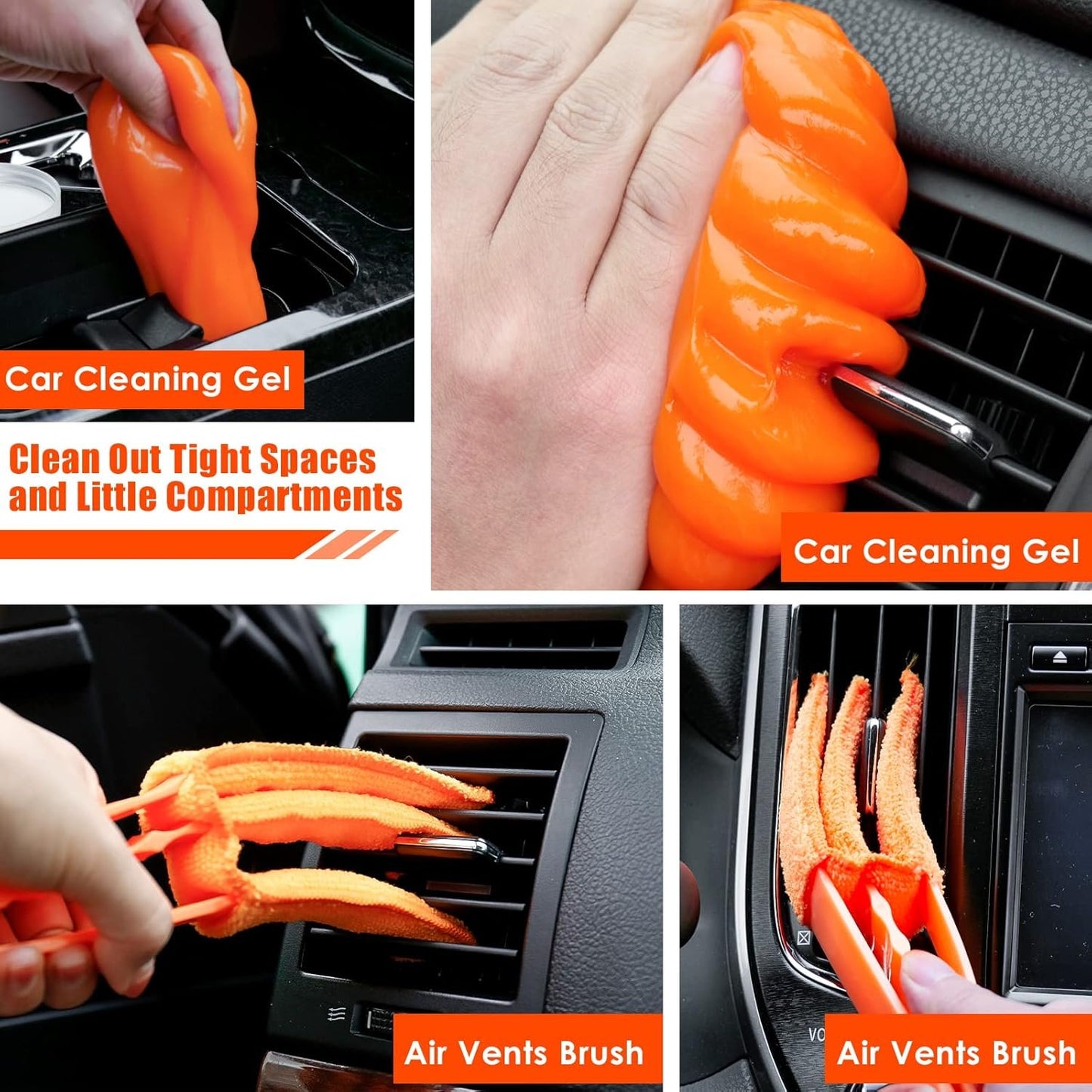 Car Detailing Kit Interior Cleaner, 17Pcs Car Cleaning Supplies with High Power Portable Car Vacuum, Detailing Brush Set, Windshield Cleaner, Orange Car Accessories for Women Men Teens Kids