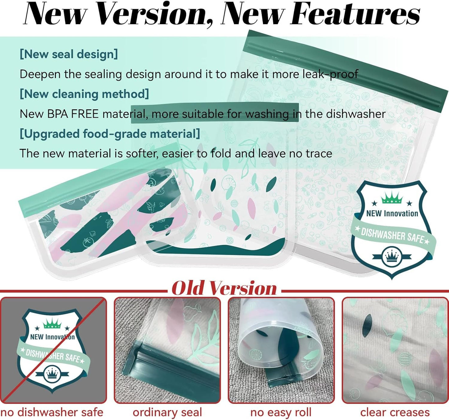 8-Pack Reusable Freezer Bags Silicone, Reusable Sandwich Bags and Reusable Snack Bags for Kids Travel/Home Organization, Reusable Food Storage Bags/BPA Free