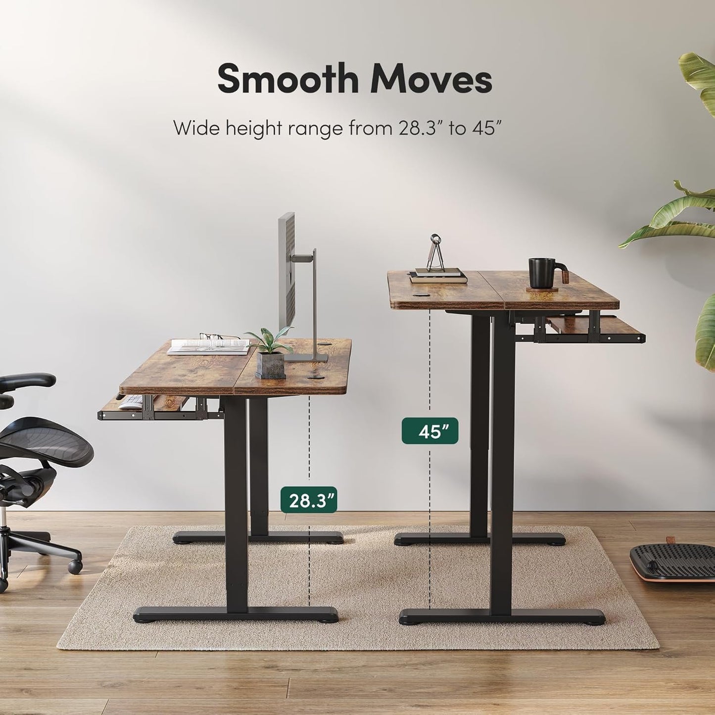 FEZIBO Height Adjustable Electric Standing Desk with Keyboard Tray, 40 x 24 Inches Sit Stand up Desk with Splice Board, Black Frame/Rustic Brown Top