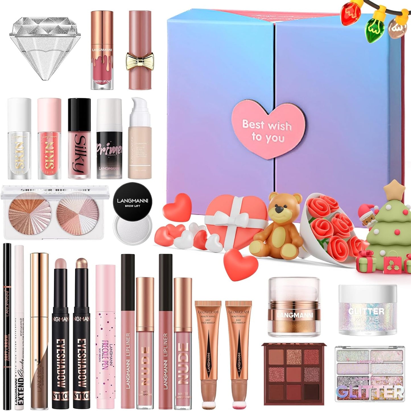 Beauty Holiday Gift Set 26 Pieces Complete Starter Set Eyeshadow Concealer Lip Lipstick Eyeliner Gift for Women Girls
