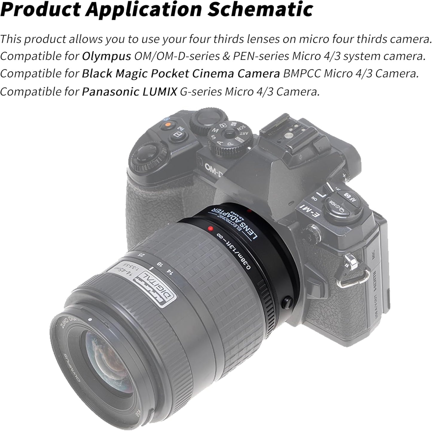 FOTGA AF Autofocus Adapter for Olympus and Panasonic Four Thirds 4/3 Lens to Micro Four Thirds (MFT, M4/3) Mount Camera, Compatible with GH4 GH5s GH6 E-PL5
