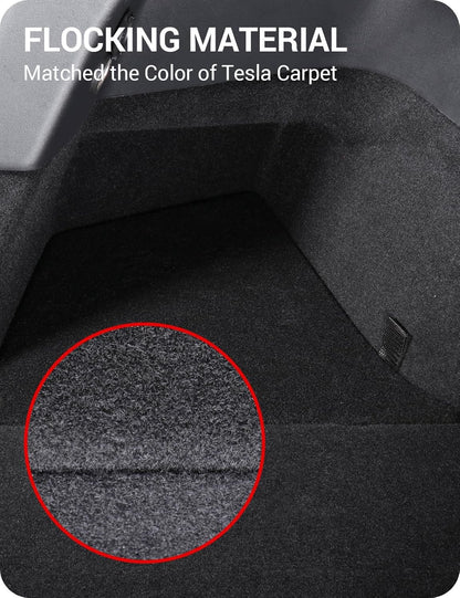BASENOR 2022-2025 Tesla Model Y Trunk Organizer Waterproof Rear Trunk Storage Bins Side Box with Carpeted Lip Interior Accessories Set of 2 for Model Y 5-Seater