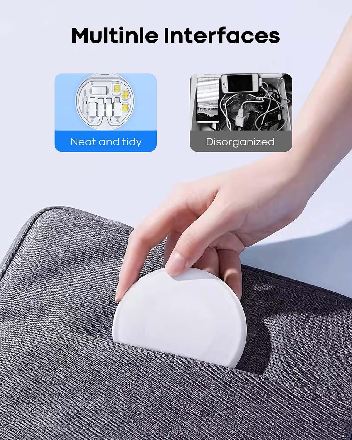 USB Adapter Cable Conversion Storage Box 9 in 1 Cable Case Multi-Type Charging Convertor USB C to Lightning Type C Micro Data Transfer Tool, White