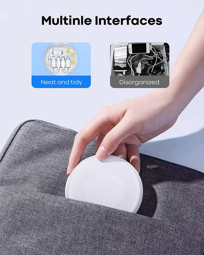 USB Adapter Cable Conversion Storage Box 9 in 1 Cable Case Multi-Type Charging Convertor USB C to Lightning Type C Micro Data Transfer Tool, White