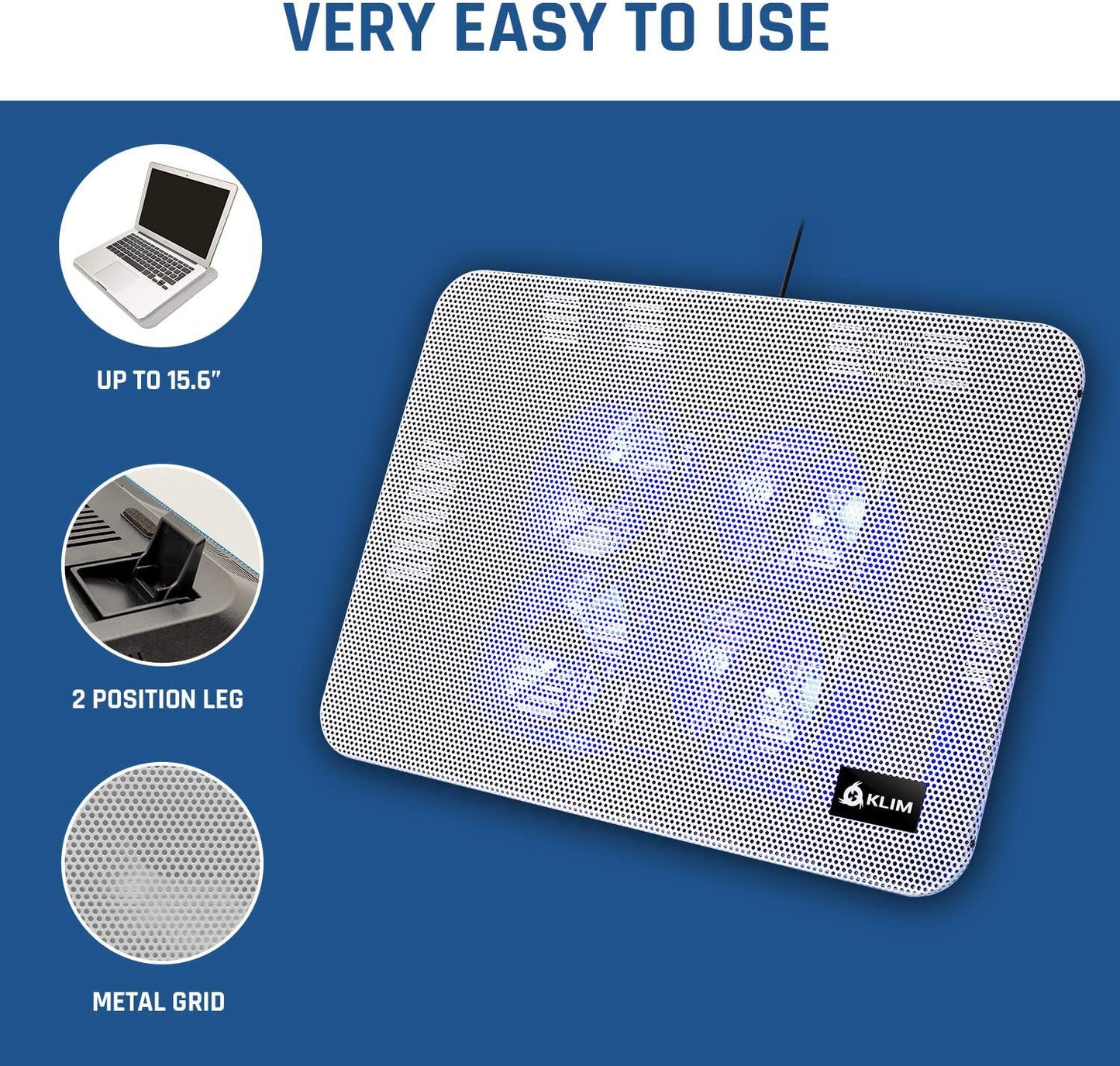 KLIM Serenity + Laptop Cooling Pad for Laptop + 11 to 15.6 inches + Perfect for Small and Medium Laptops + Stable and Sturdy Metal Grid + Silent Laptop Cooling Stand + White